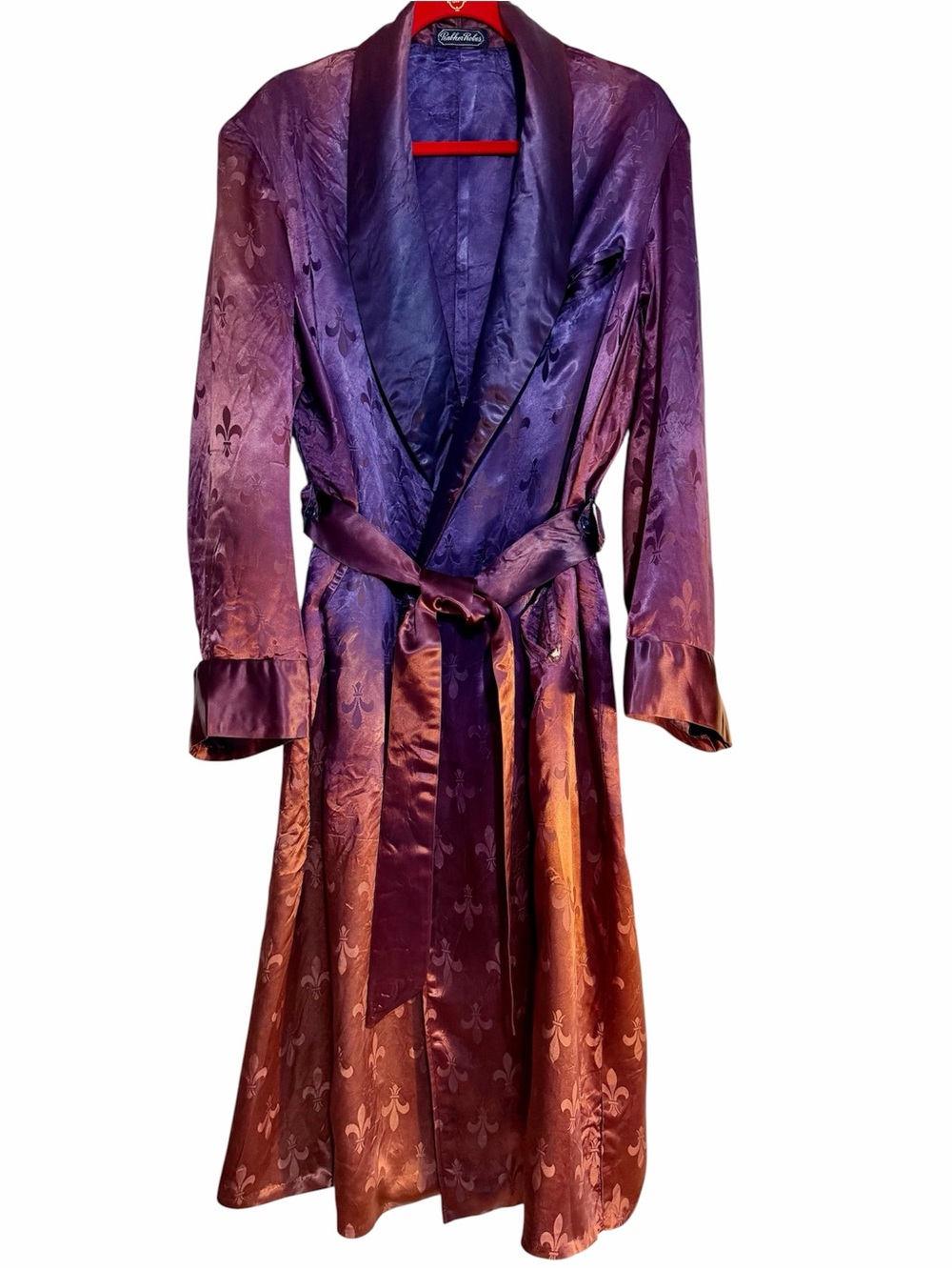 Rabhor Robes Vintage Men’s Smoking Jacket Robe Dark Red/Purple Satin 40’s Silk